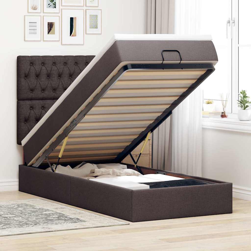 Bed met matras 100x200 cm stof donkerbruin is nu te koop bij PeponiXL, paradijselijk wonen!