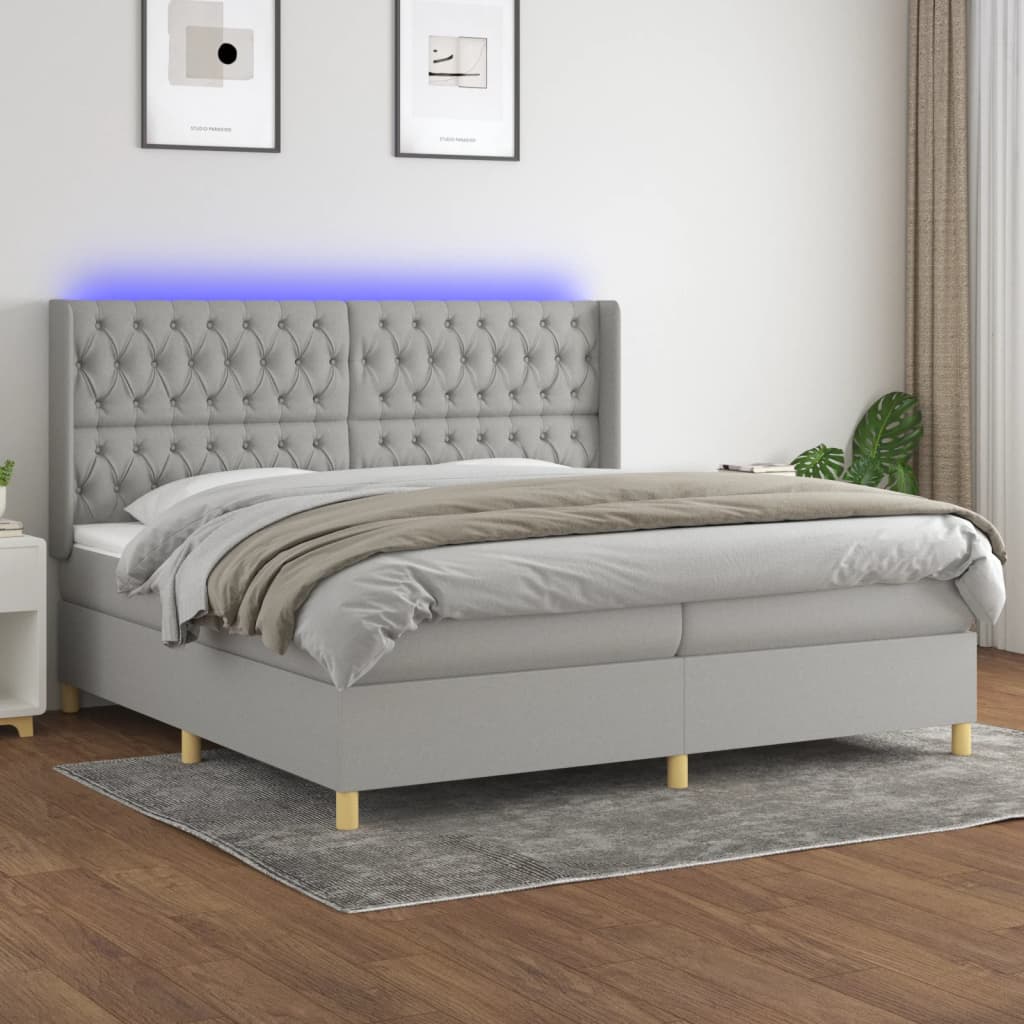 Boxspring met matras en LED stof lichtgrijs 200x200 cm is nu te koop bij PeponiXL, paradijselijk wonen!