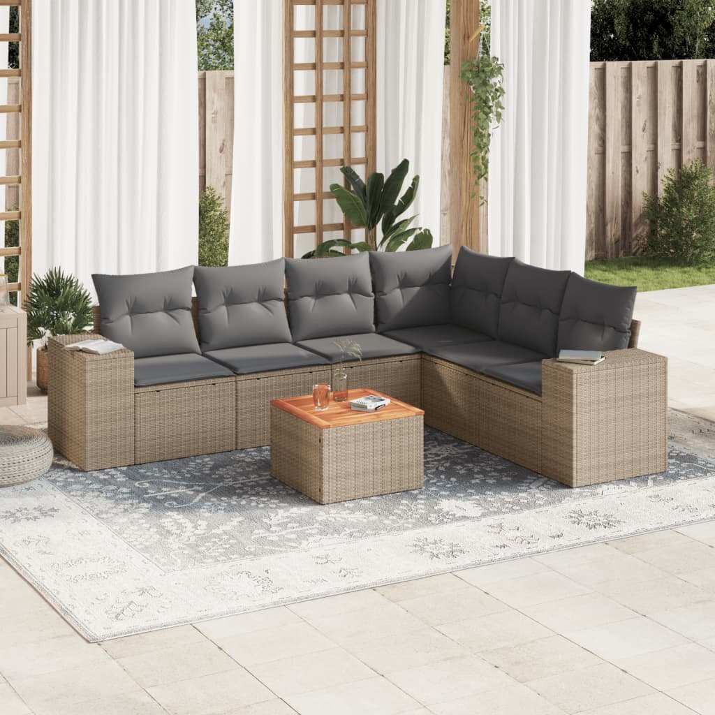 7-delige Loungeset met kussens poly rattan beige is nu te koop bij PeponiXL, paradijselijk wonen!