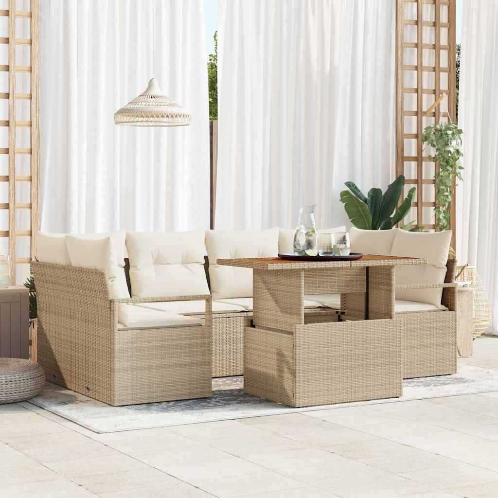 Tuin Sofa Set met kussen 7 pcs beige en crèmekleurig is nu te koop bij PeponiXL, paradijselijk wonen!