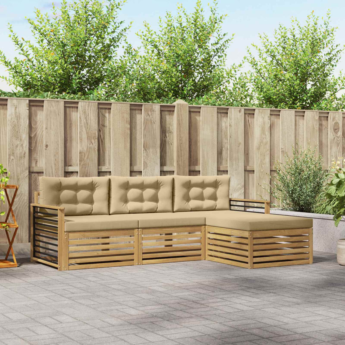 Buiten bankenset met kussen 4 pcs Wit en Beige Polyester is nu te koop bij PeponiXL, paradijselijk wonen!