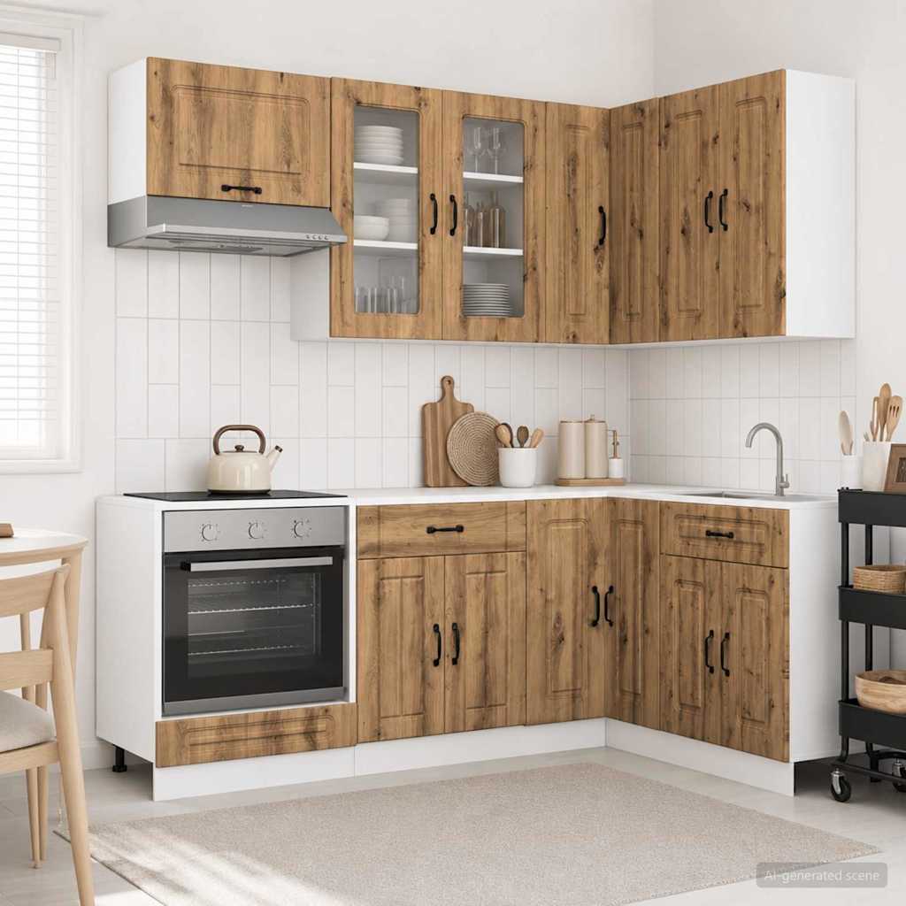 Keukenblok KALMAR 8 pcs Artisanaal eiken Bewerkt hout is nu te koop bij PeponiXL, paradijselijk wonen!