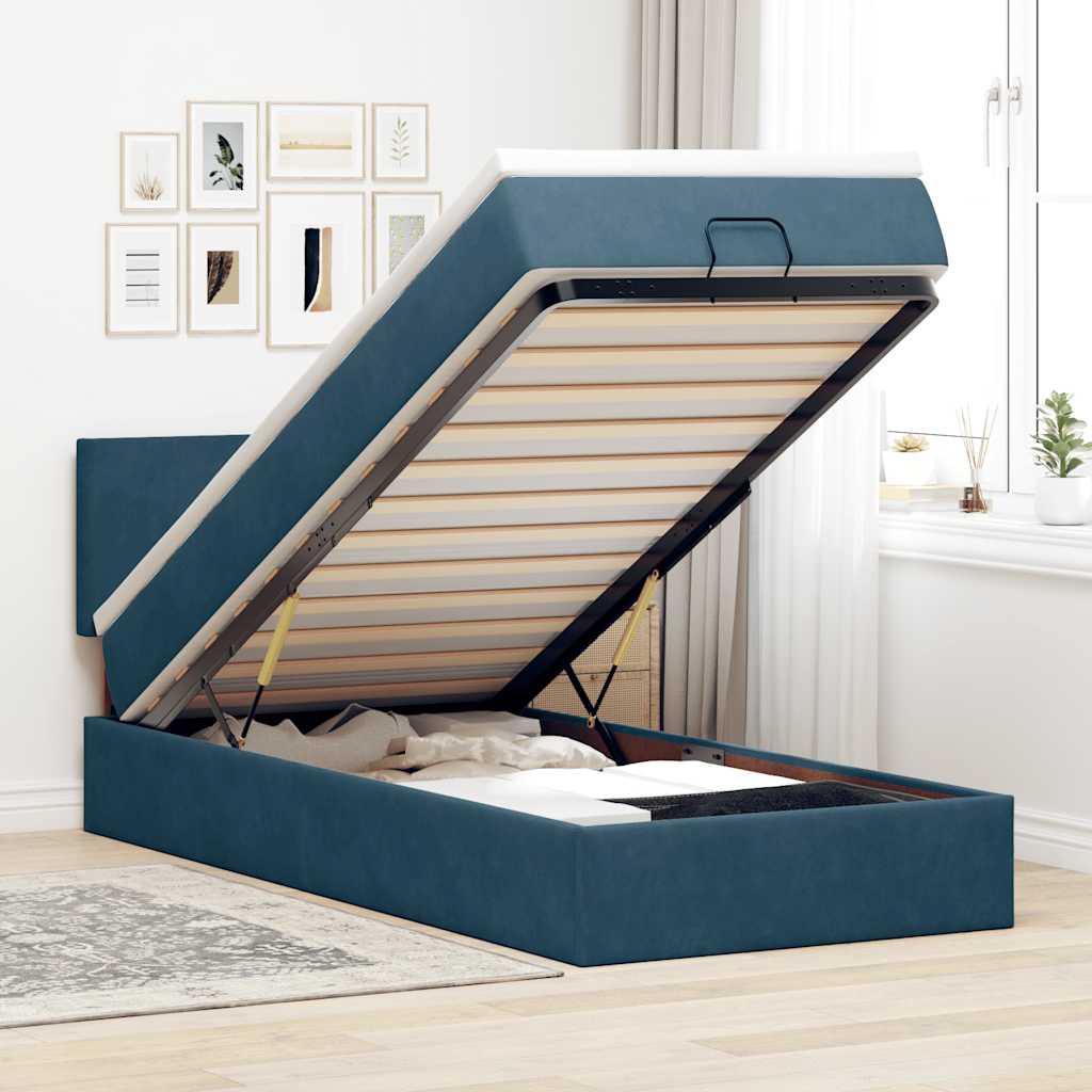 Ottoman bed met matras 80x200cm fluweel donkerblauw is nu te koop bij PeponiXL, paradijselijk wonen!