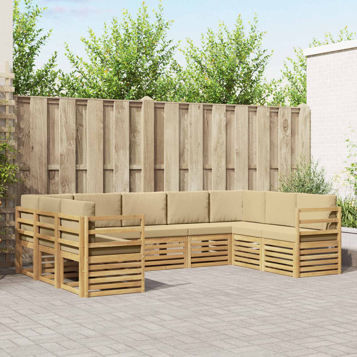 Hoekbank Set 9 pcs Wit en Beige 304 x 185,5 x 73 cm Polyester is nu te koop bij PeponiXL, paradijselijk wonen!