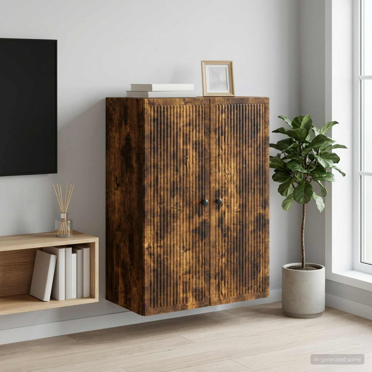 Wandkast Gerookt eiken 66 x 34,5 x 90 cm Bewerkt hout is nu te koop bij PeponiXL, paradijselijk wonen!