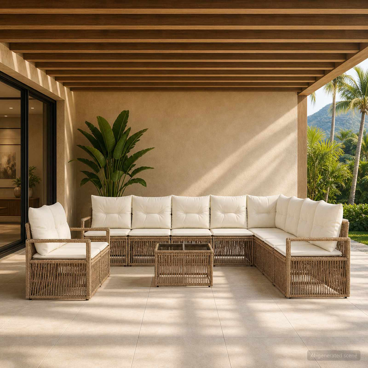 Tuinbankenset 11 pcs Beige poly rattan is nu te koop bij PeponiXL, paradijselijk wonen!