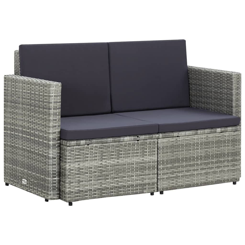 Tuinbank 2-zits met kussens poly rattan grijs is nu te koop bij PeponiXL, paradijselijk wonen!
