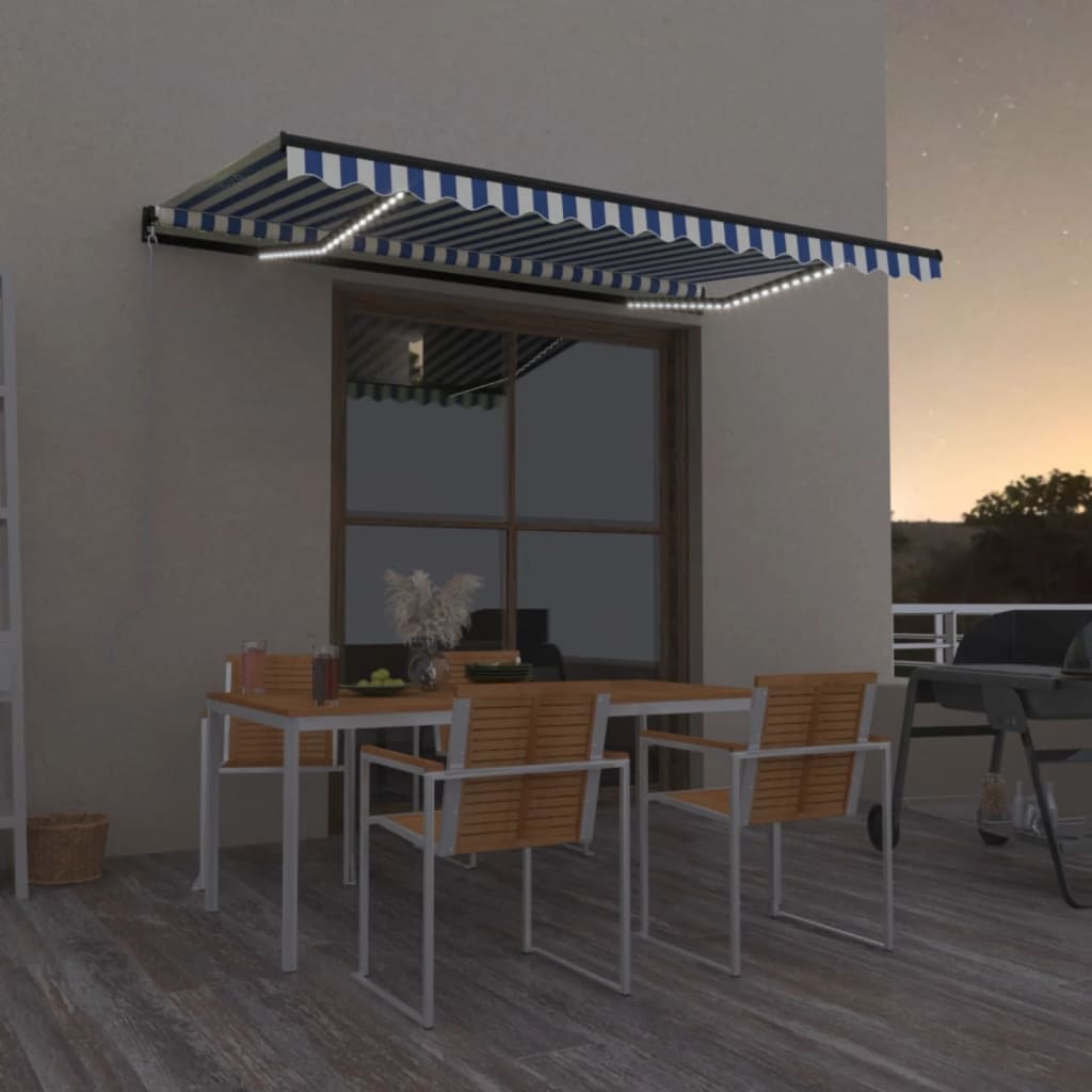 Luifel handmatig uittrekbaar met LED 400x350 cm blauw en wit is nu te koop bij PeponiXL, paradijselijk wonen!