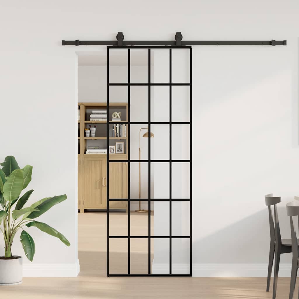 Schuifdeur met beslagset 76x205 cm ESG glas zwart is nu te koop bij PeponiXL, paradijselijk wonen!
