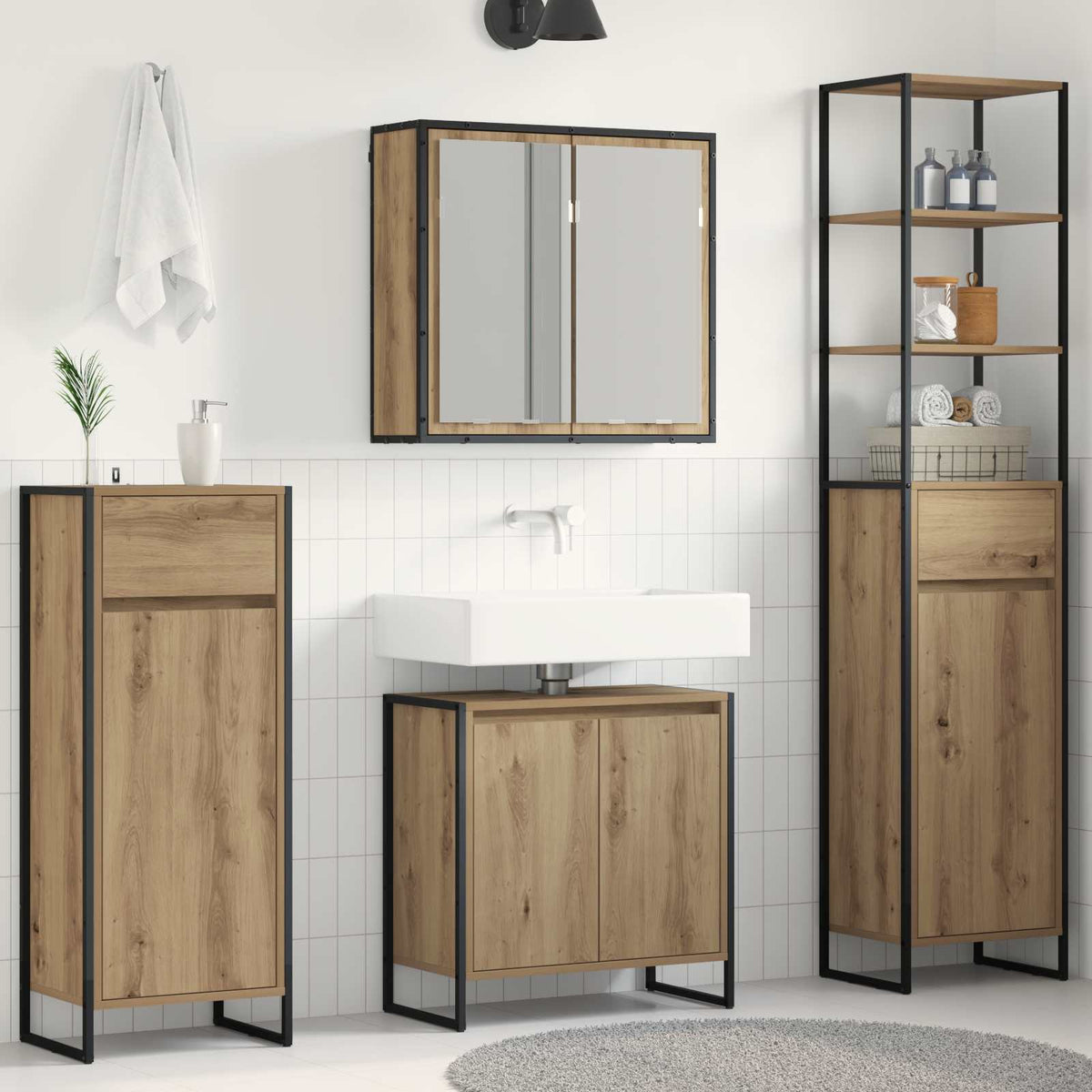 Badkamermeubelset met lade met plank Artisan Eiken Bewerkt hout is nu te koop bij PeponiXL, paradijselijk wonen!