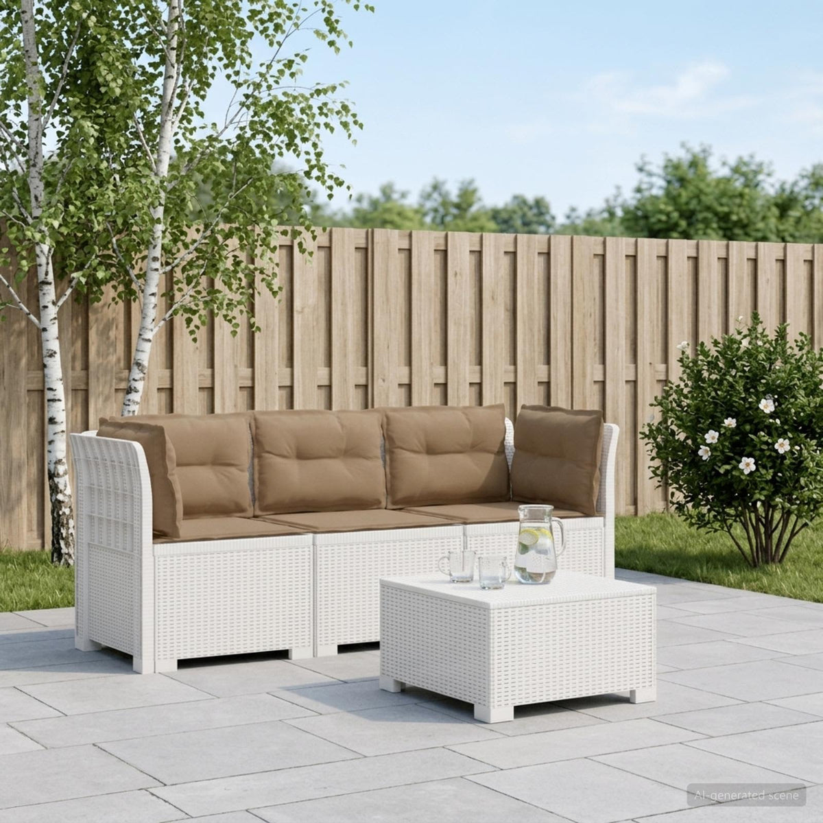 3-zits tuinbank met kussens in rattanlook PP Wit is nu te koop bij PeponiXL, paradijselijk wonen!