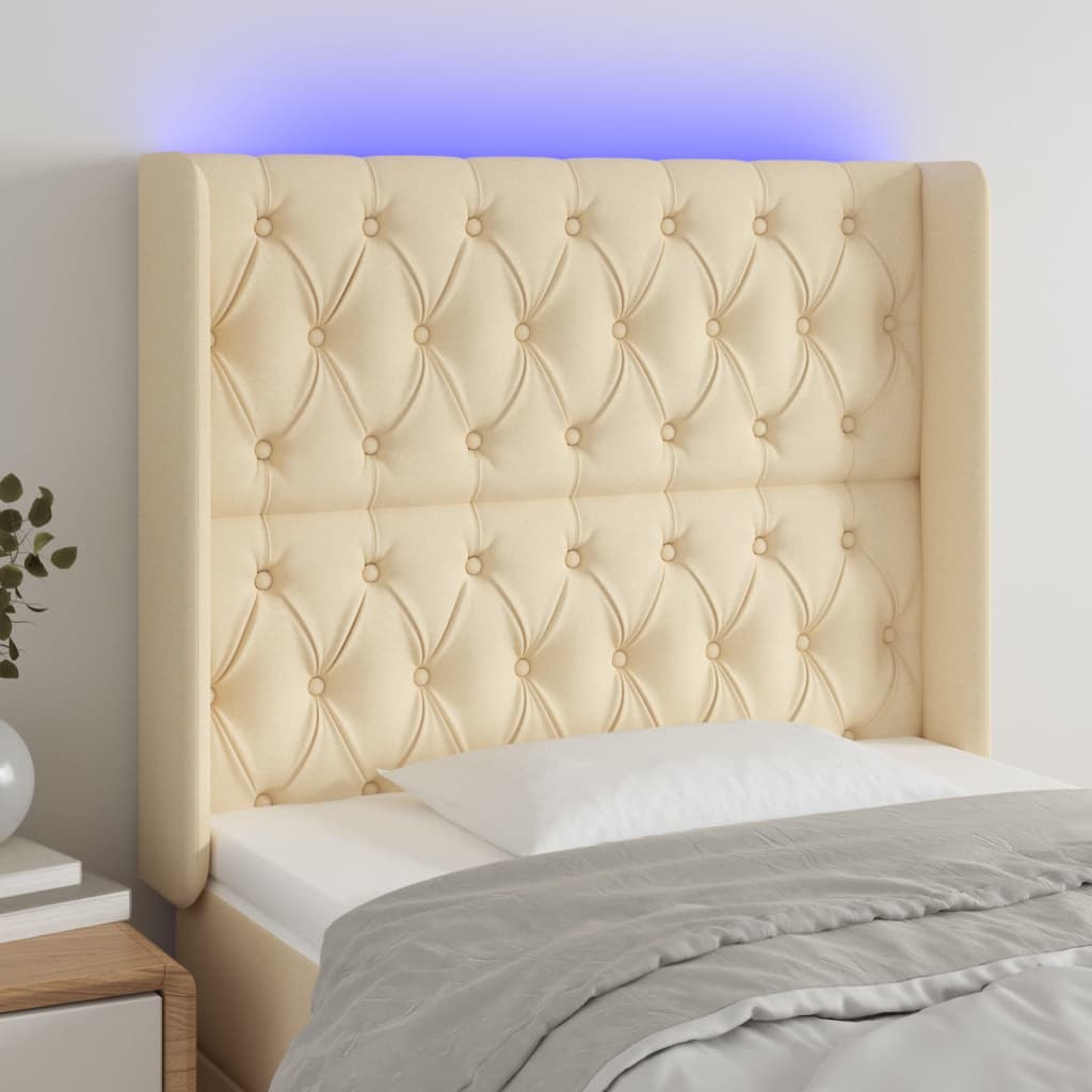 Hoofdbord LED 93x16x118/128 cm stof crèmekleurig is nu te koop bij PeponiXL, paradijselijk wonen!