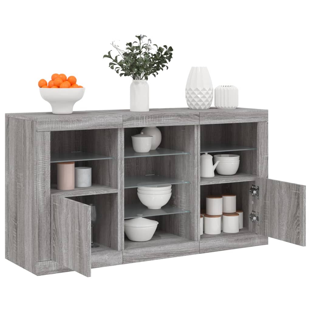 Dressoir met LED-verlichting 123x37x67 cm grijs sonoma eiken is nu te koop bij PeponiXL, paradijselijk wonen!