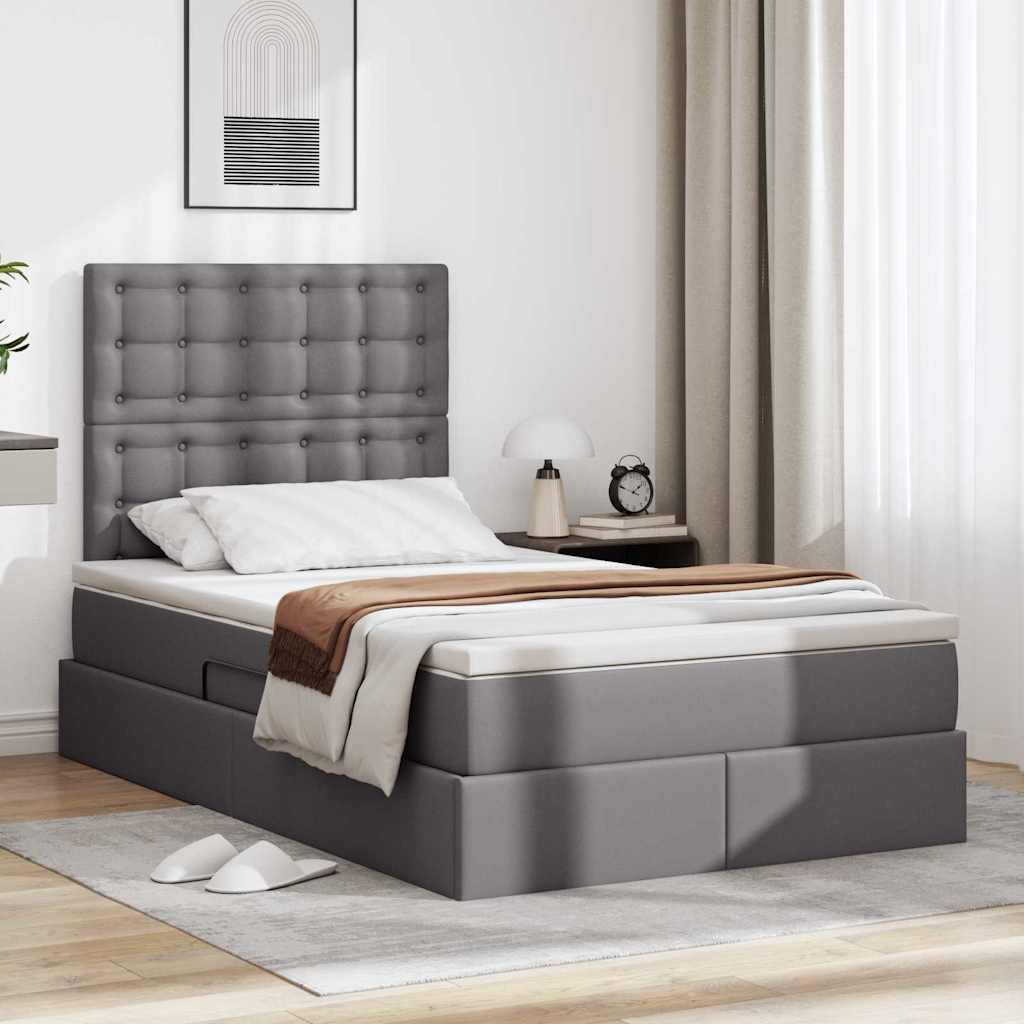 Opbergbed met LED met matras Grijs 120 x 200 cm Nep Leer is nu te koop bij PeponiXL, paradijselijk wonen!