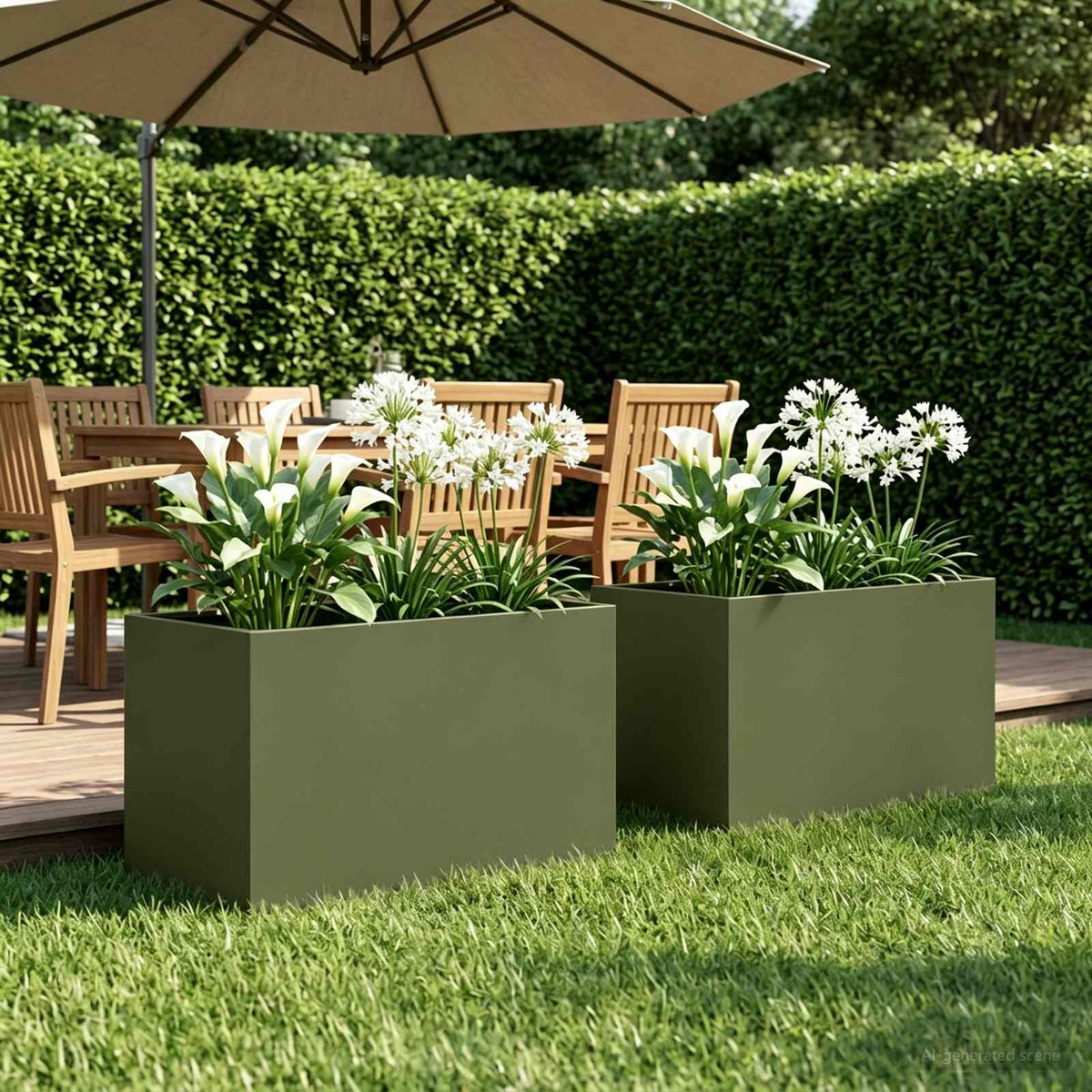 Plantenbak 2 st Olijfgroen 60 x 40 x 40 cm Koudgewalst staal is nu te koop bij PeponiXL, paradijselijk wonen!