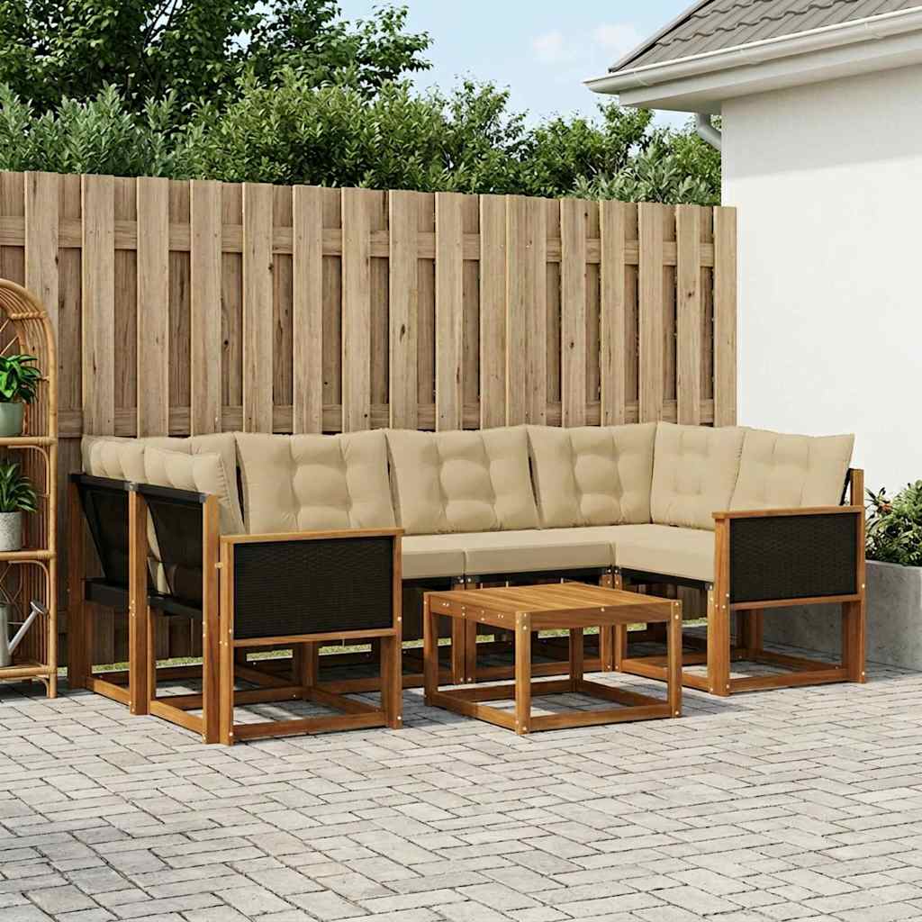 Buiten bankenset met kussen 7 pcs Natuurlijk en Beige is nu te koop bij PeponiXL, paradijselijk wonen!