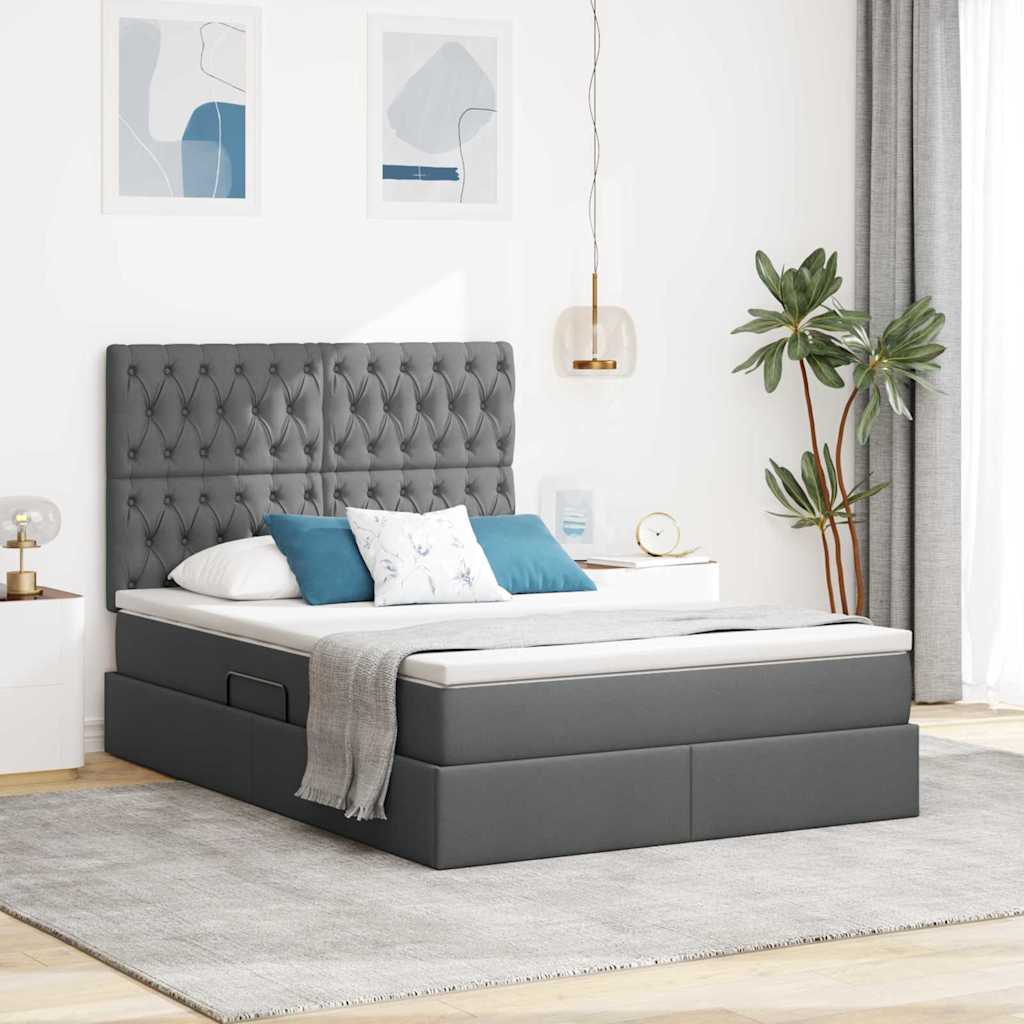 Opbergbed met LED met matras Donkergrijs 140 x 200 cm Polyester is nu te koop bij PeponiXL, paradijselijk wonen!