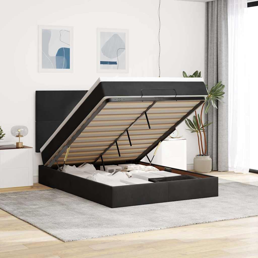 Ottoman bed met matrassen en LED's 140x200cm fluweel zwart is nu te koop bij PeponiXL, paradijselijk wonen!