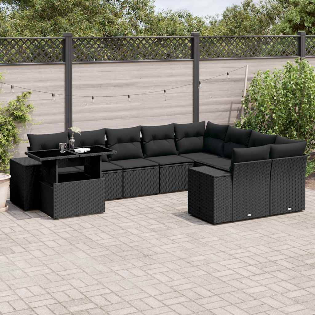 10-delige Loungeset met kussens poly rattan zwart is nu te koop bij PeponiXL, paradijselijk wonen!
