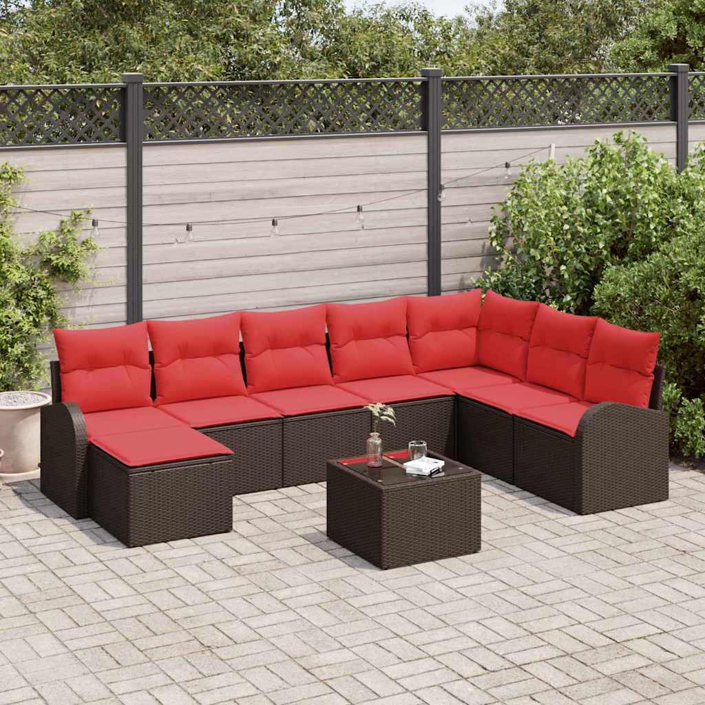Tuin Sofa Set met kussen 9 pcs Bruin Poly Rattan is nu te koop bij PeponiXL, paradijselijk wonen!