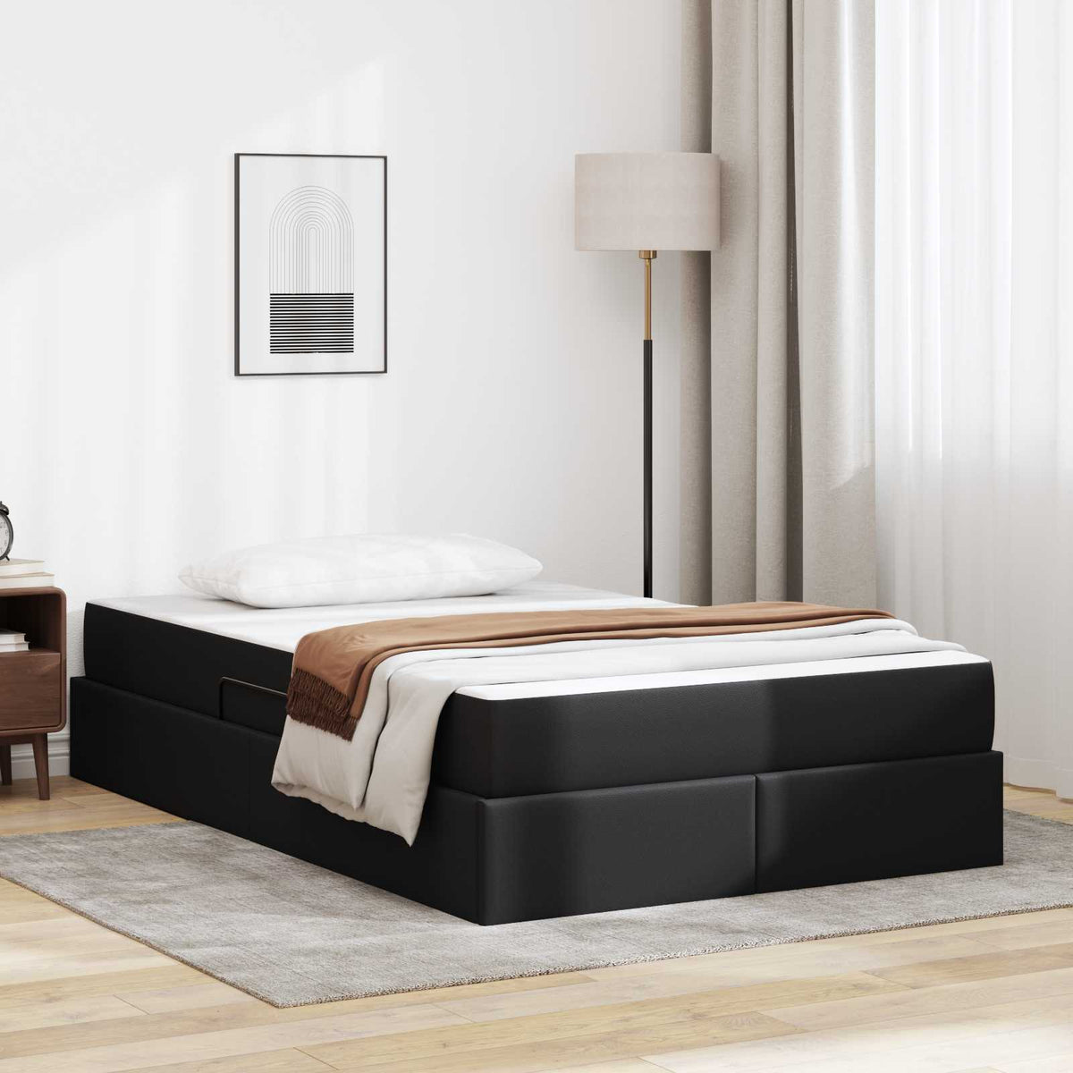 Opslag bed met matras met matras met opslag 2 pcs Zwart Leer is nu te koop bij PeponiXL, paradijselijk wonen!