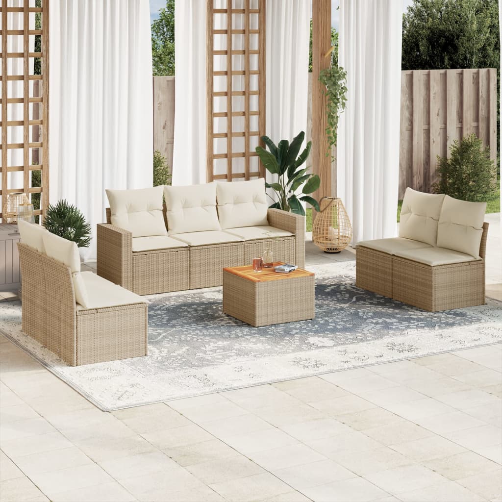 8-delige Loungeset met kussens poly rattan beige is nu te koop bij PeponiXL, paradijselijk wonen!