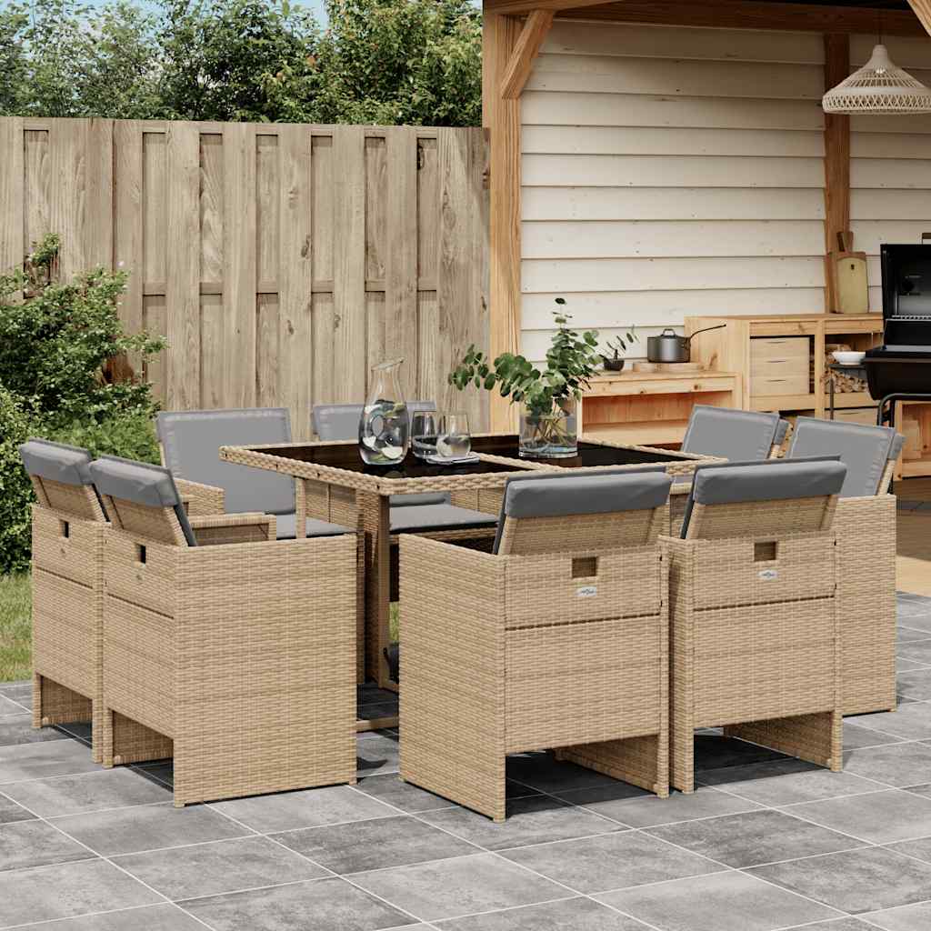 9-delige Tuinset met kussens poly rattan gemengd beige is nu te koop bij PeponiXL, paradijselijk wonen!