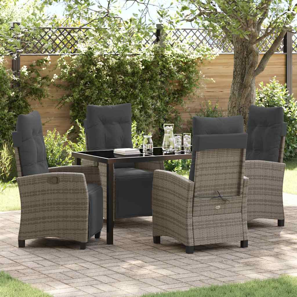 Tuin eettafelset met kussen 5 pcs Grijs poly rattan is nu te koop bij PeponiXL, paradijselijk wonen!