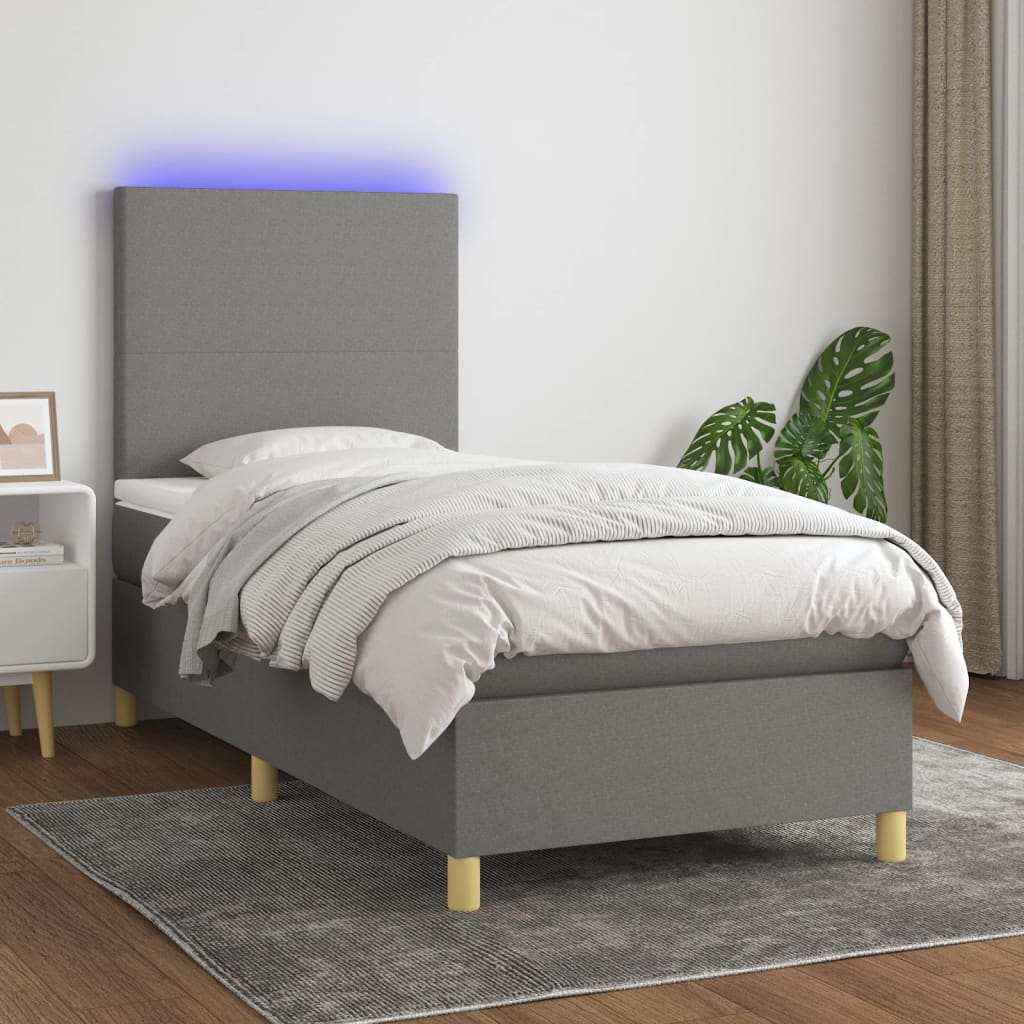Boxspring met matras en LED stof donkergrijs 90x190 cm is nu te koop bij PeponiXL, paradijselijk wonen!
