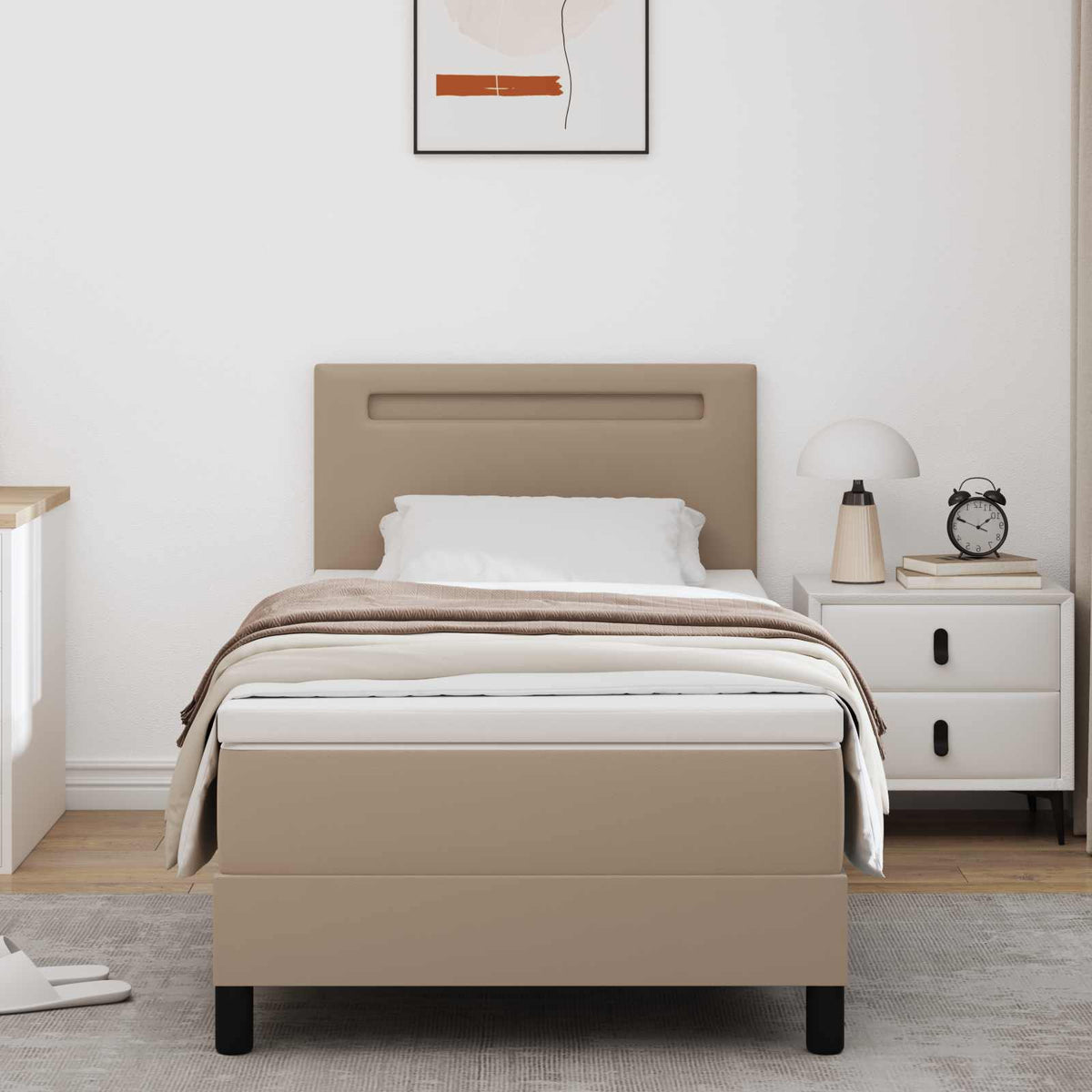Boxspringbed met matras Cappuccino 90 x 200 cm Kunstleer is nu te koop bij PeponiXL, paradijselijk wonen!