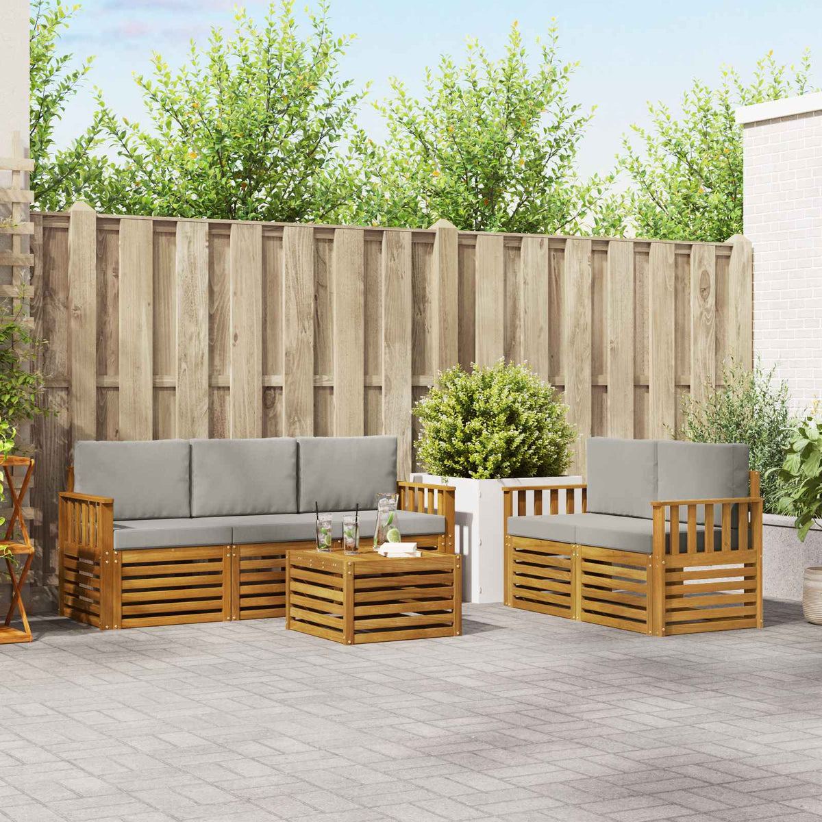 Sofa-Sets 6 pcs Natuurlijk en Lichtgrijs Massief Acaciahout is nu te koop bij PeponiXL, paradijselijk wonen!