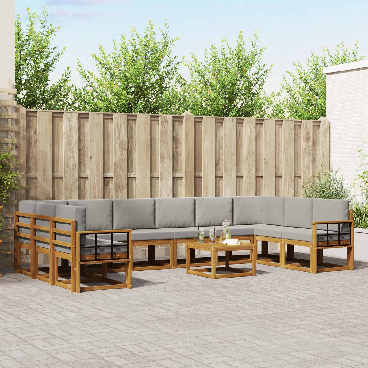 Buiten bankenset met kussen 11 pcs Natuurlijk en Lichtgrijs is nu te koop bij PeponiXL, paradijselijk wonen!