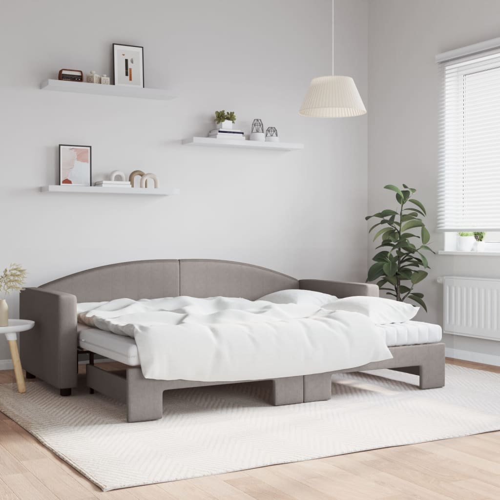 Slaapbank met onderschuifbed en matrassen 80x200 cm stof taupe is nu te koop bij PeponiXL, paradijselijk wonen!