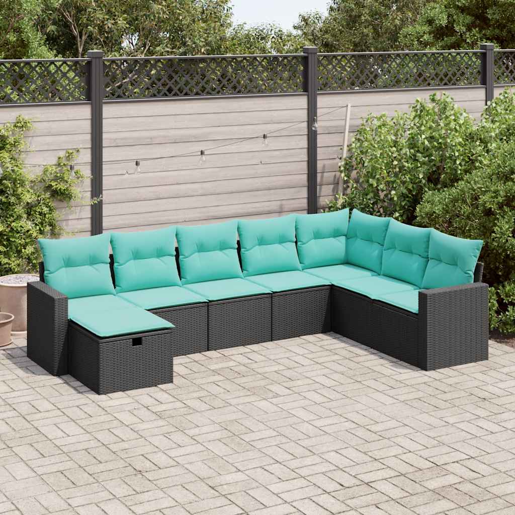 8-delige Loungeset met kussens poly rattan zwart is nu te koop bij PeponiXL, paradijselijk wonen!