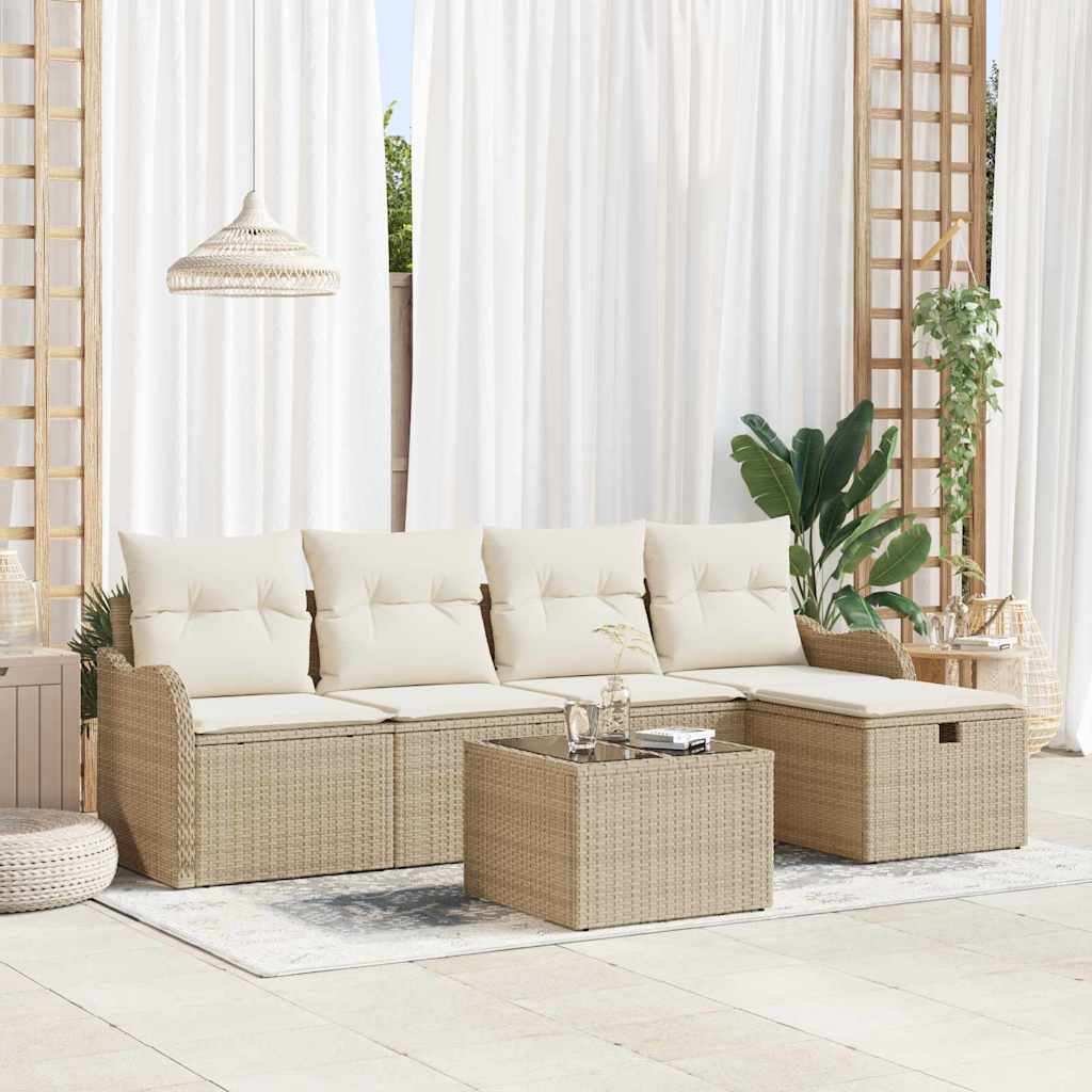 Tuin Sofa Set met kussen 6 pcs Beige en Crème poly rattan is nu te koop bij PeponiXL, paradijselijk wonen!