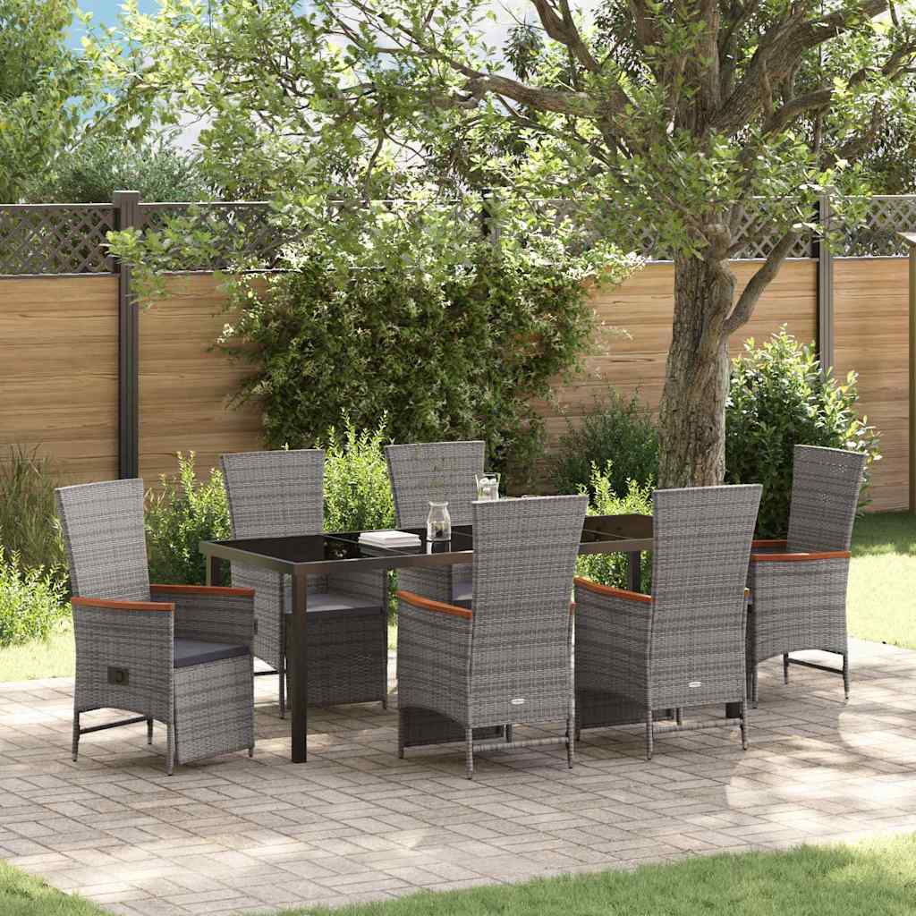 Tuin eettafelset met kussen 7 pcs Grijs poly rattan is nu te koop bij PeponiXL, paradijselijk wonen!