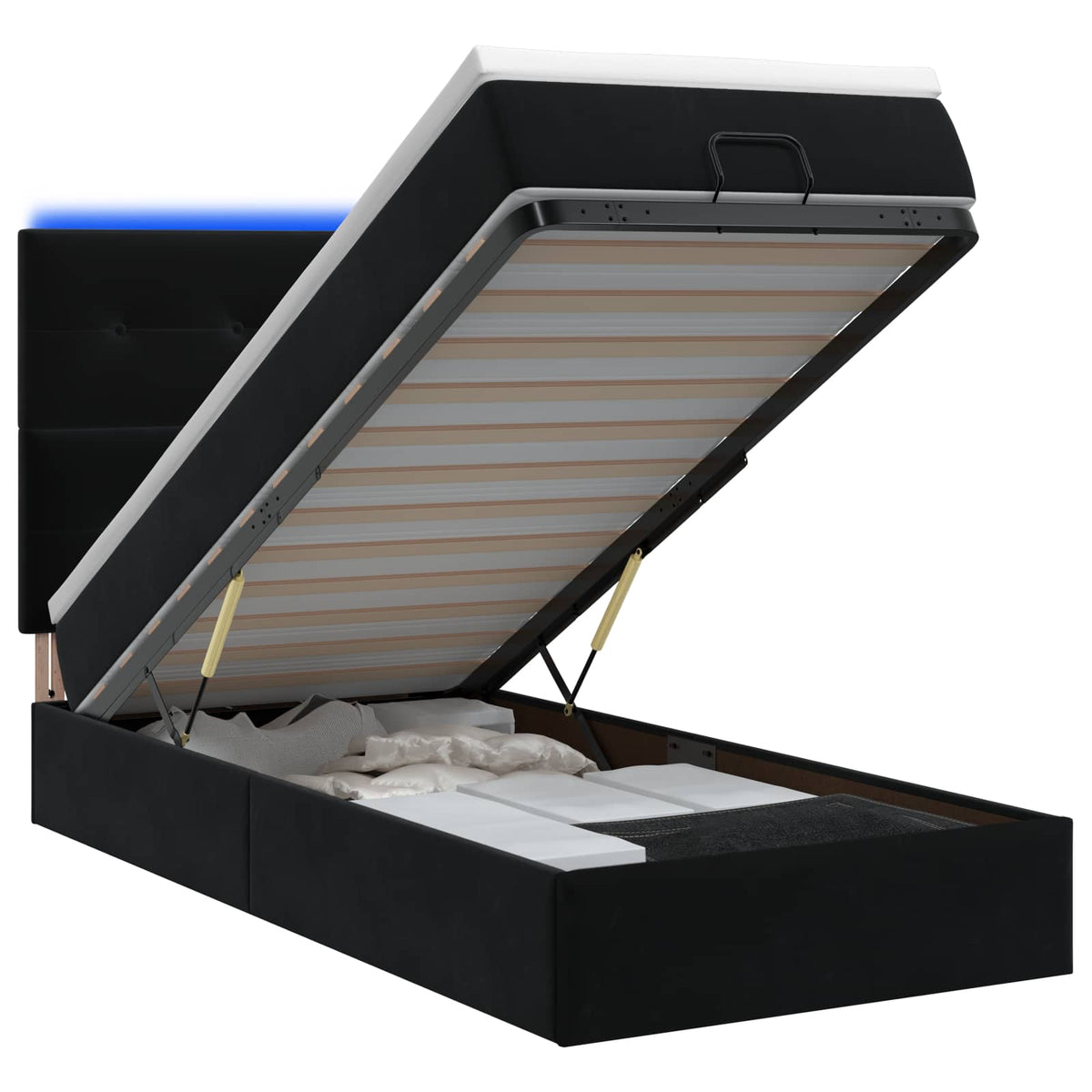 Ottoman Bed met Matrassen en LED Zwart 90 x 190 cm fluweel is nu te koop bij PeponiXL, paradijselijk wonen!