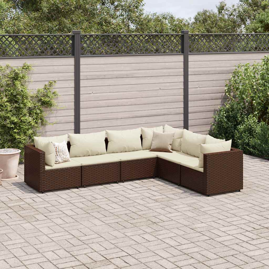 6-delige Loungeset met kussens poly rattan bruin is nu te koop bij PeponiXL, paradijselijk wonen!