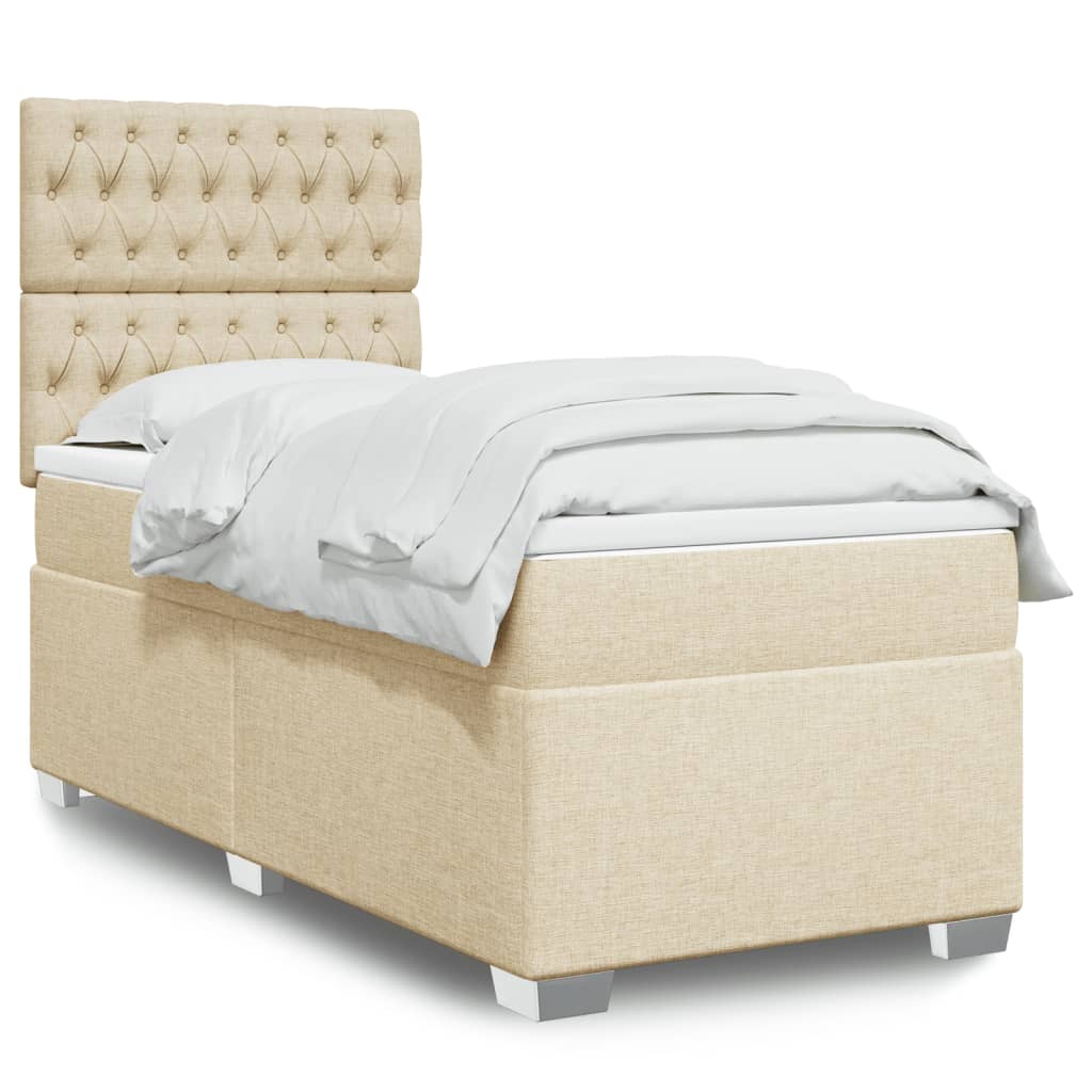 Boxspring met matras stof crèmekleurig 90x190 cm is nu te koop bij PeponiXL, paradijselijk wonen!