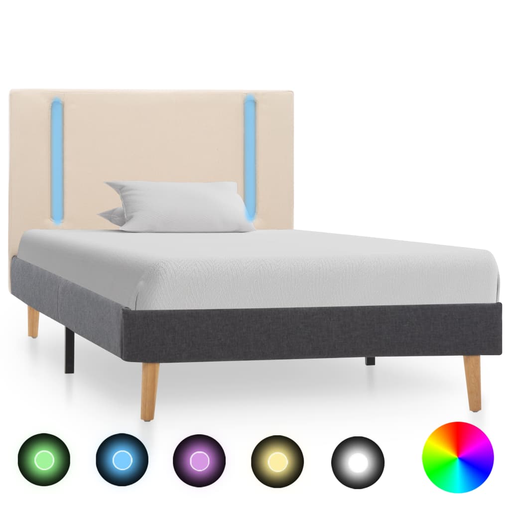 Bedframe met LED stof crèmekleurig en donkergrijs 100x200 cm is nu te koop bij PeponiXL, paradijselijk wonen!
