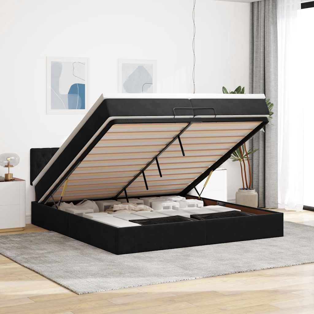 Ottoman bed met matrassen en LED's 200x200cm fluweel zwart is nu te koop bij PeponiXL, paradijselijk wonen!