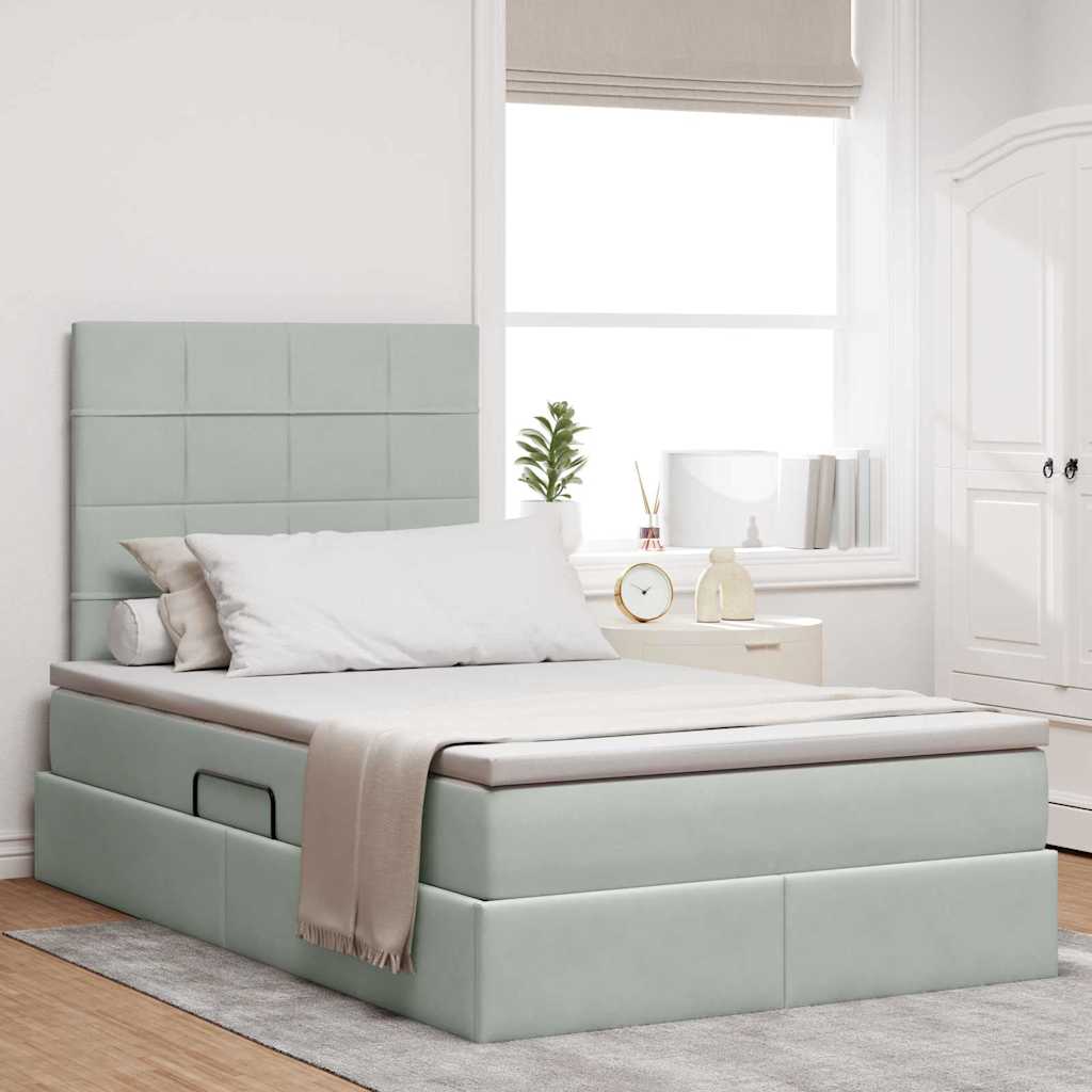 Opbergbed met LED met matras Lichtgrijs 120 x 200 cm Fluweel is nu te koop bij PeponiXL, paradijselijk wonen!