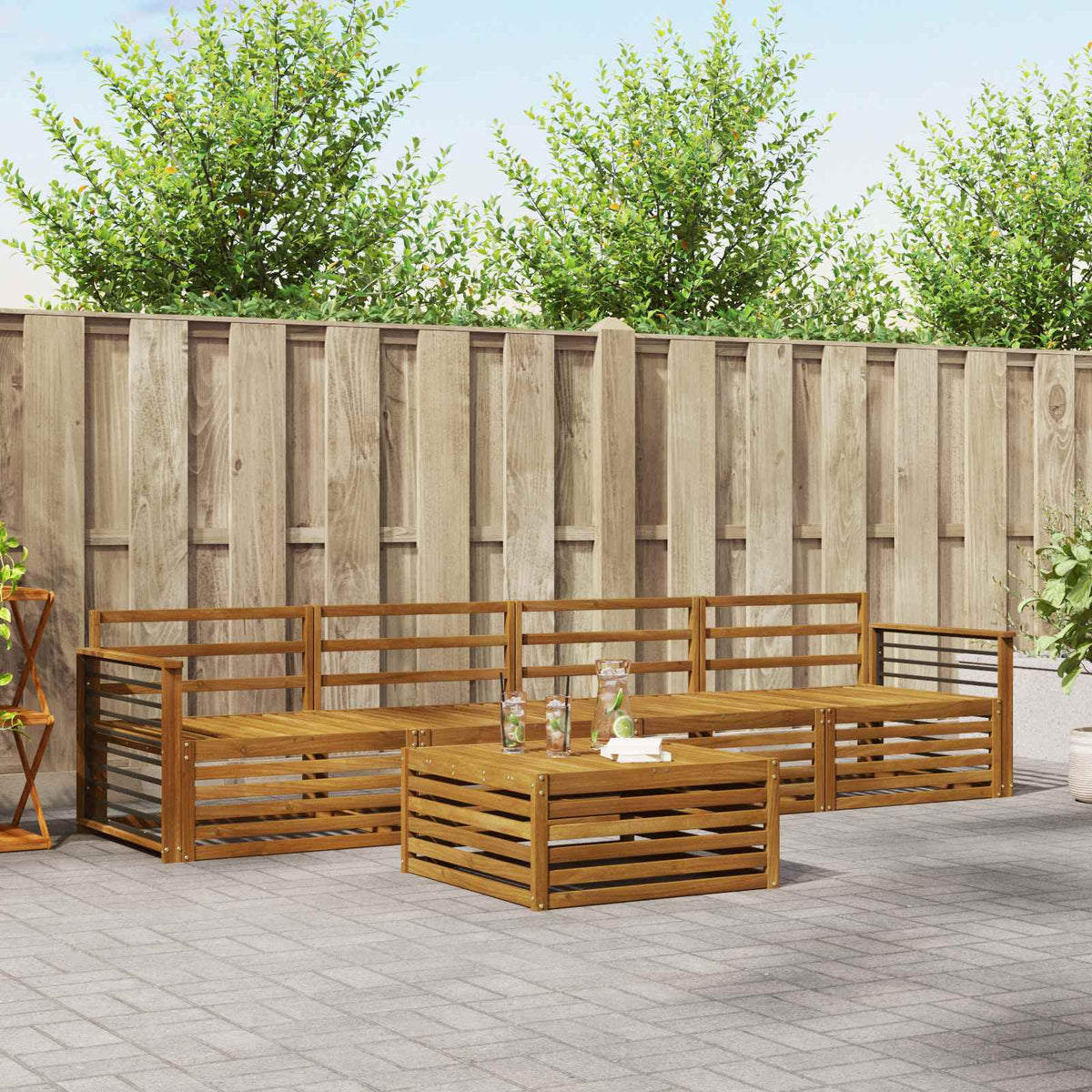 Buiten bankenset 5 pcs Naturel Massief Acaciahout is nu te koop bij PeponiXL, paradijselijk wonen!