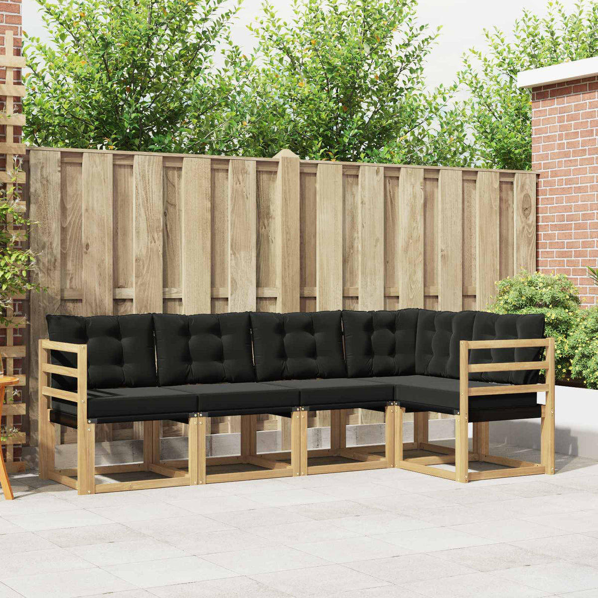 Buiten bankenset met kussen 5 pcs Wit en zwart is nu te koop bij PeponiXL, paradijselijk wonen!