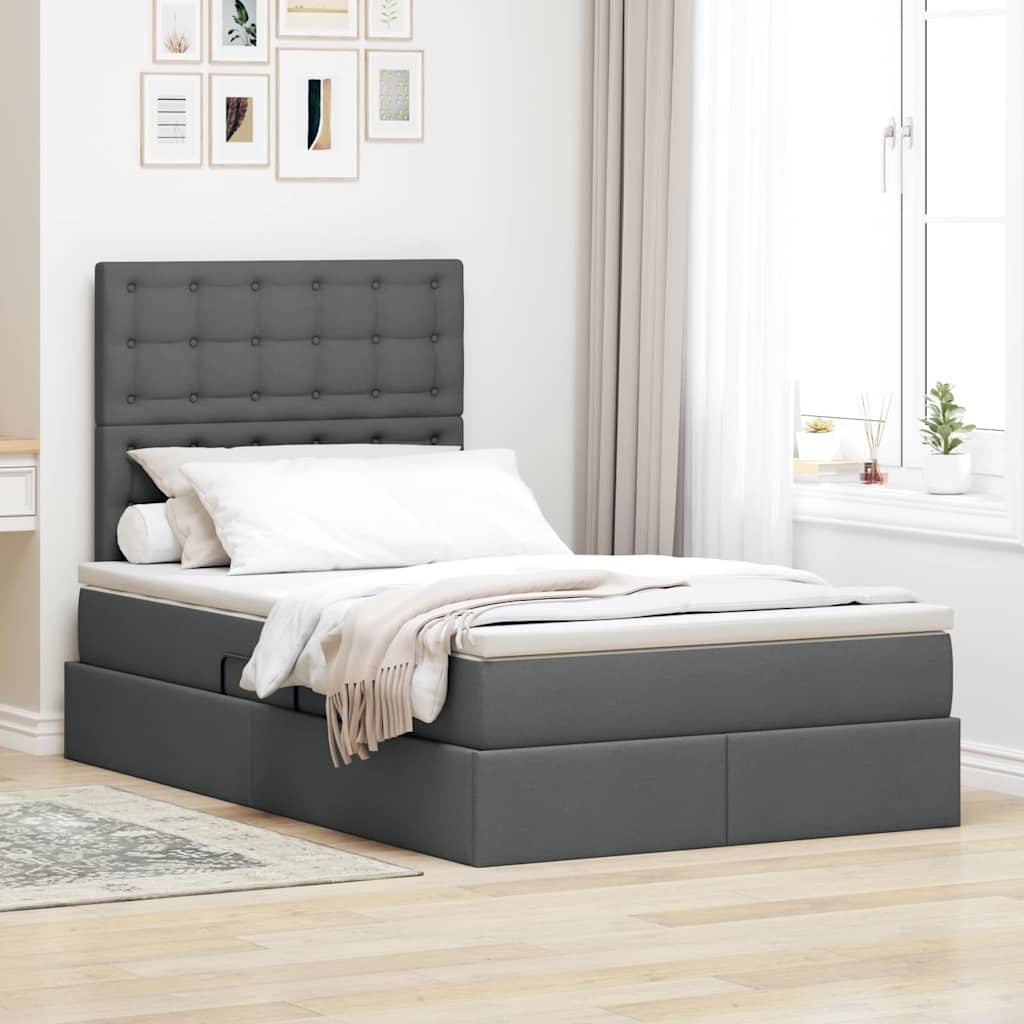 Opbergbed met LED met matras Donkergrijs 120 x 200 cm Polyester is nu te koop bij PeponiXL, paradijselijk wonen!