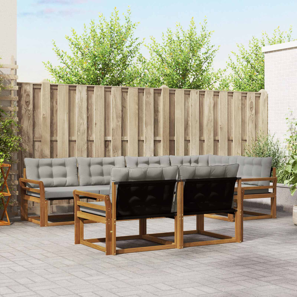 Buiten bankenset met kussen 7 pcs Natuurlijk en Lichtgrijs is nu te koop bij PeponiXL, paradijselijk wonen!