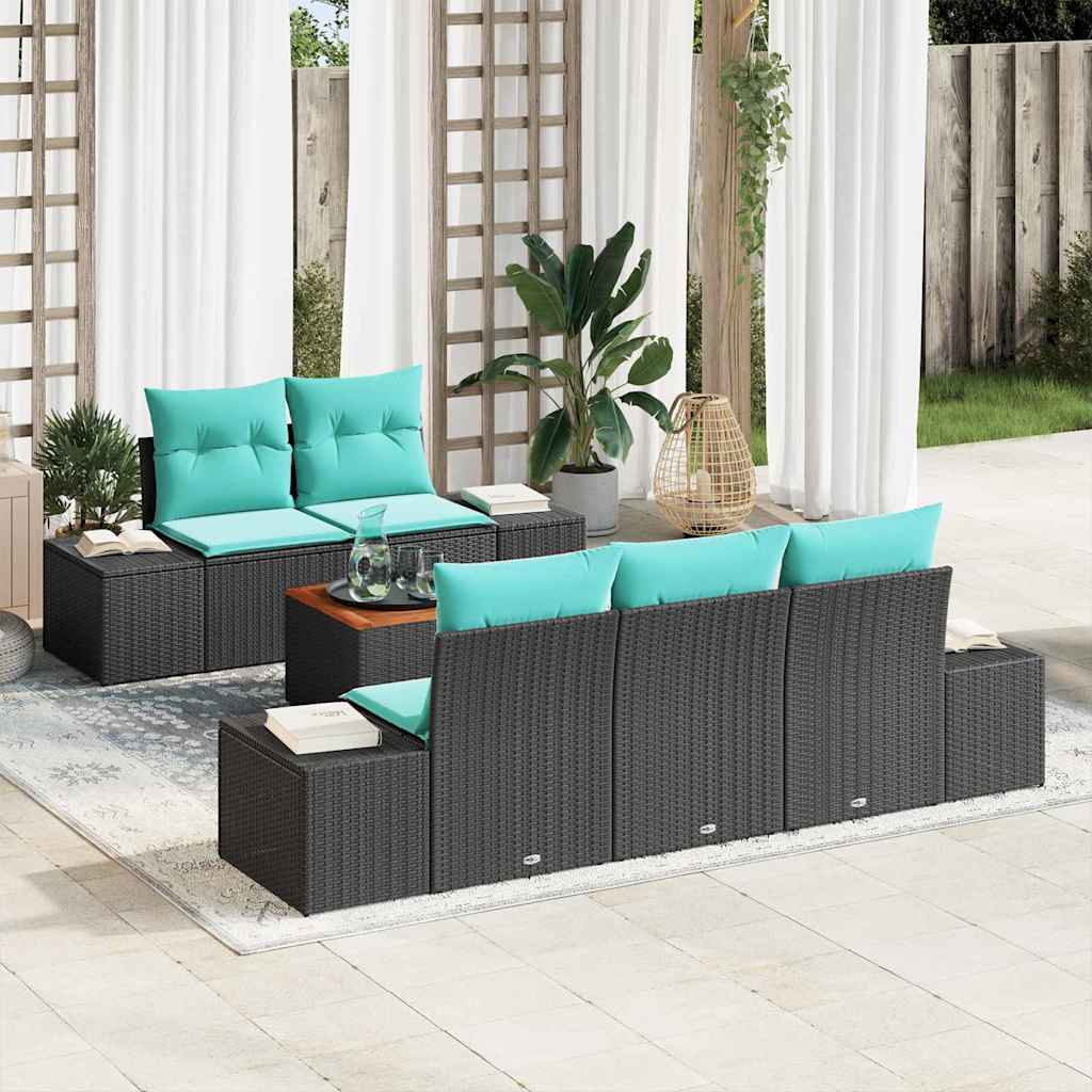 Tuinbankenset 6 st Zwart en Turquoise poly rattan is nu te koop bij PeponiXL, paradijselijk wonen!