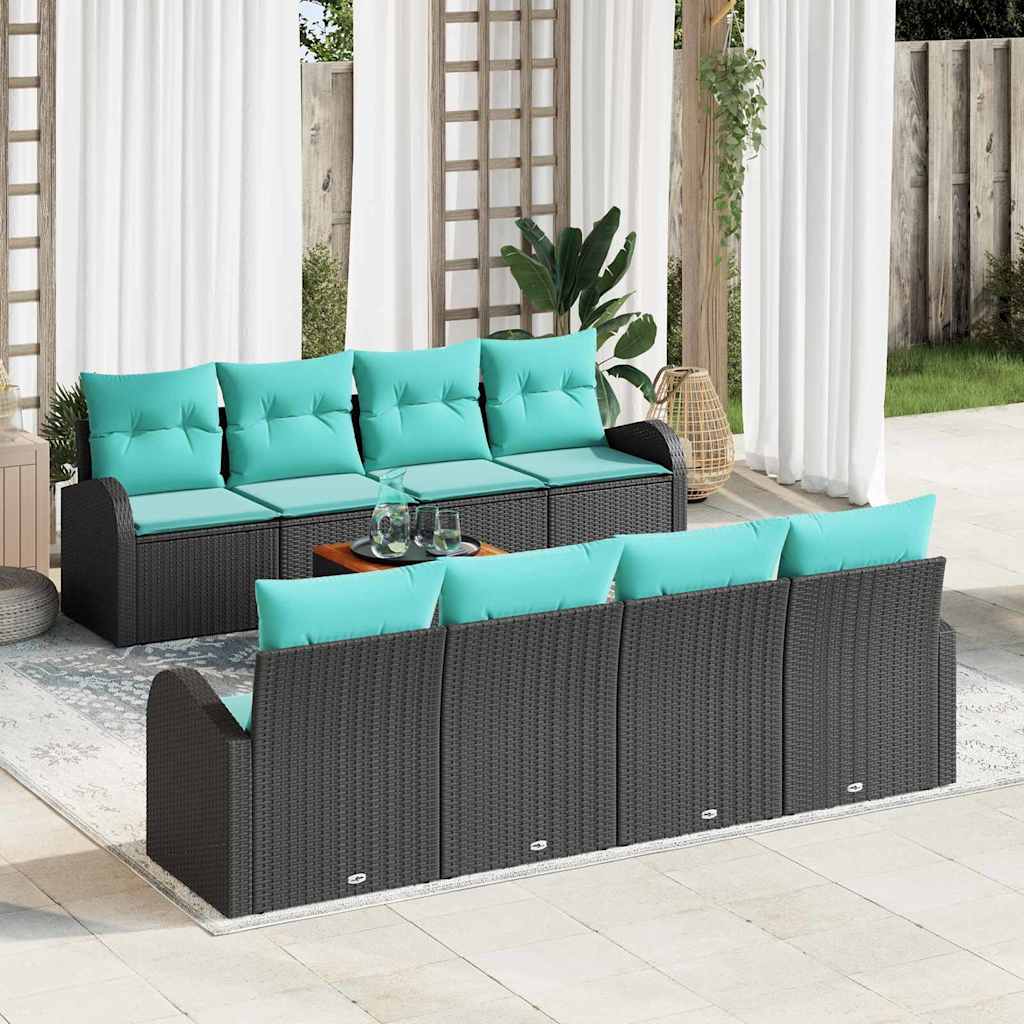 Tuinbankenset met opslag 9 pcs Zwart en Turquoise poly rattan is nu te koop bij PeponiXL, paradijselijk wonen!