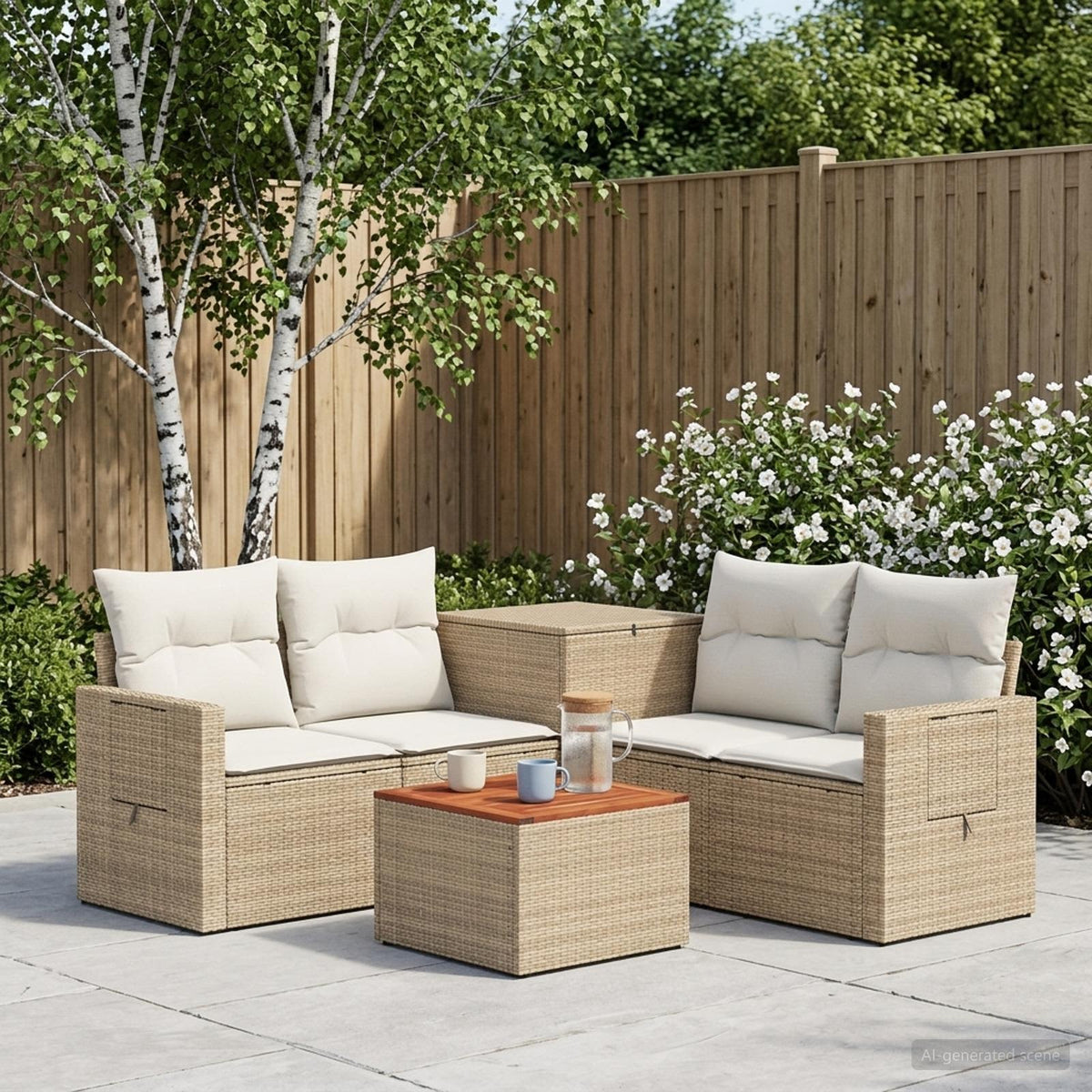 Bankstel 6 st Beige en Crème Wit Poly Rattan en Staal is nu te koop bij PeponiXL, paradijselijk wonen!