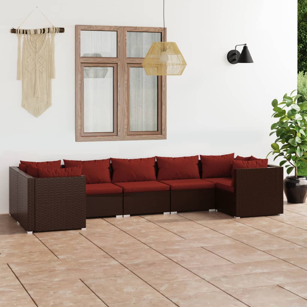 7-delige Loungeset met kussens poly rattan bruin is nu te koop bij PeponiXL, paradijselijk wonen!